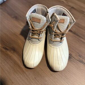 Sperry Cream and Gray Duck Boots